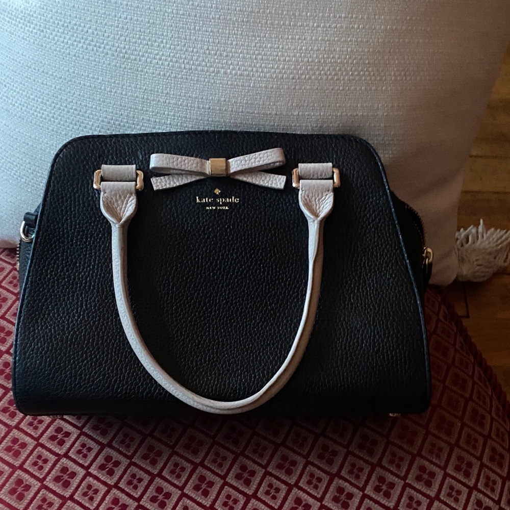 kate spade Black and White Bow-Accent Leather Satchel